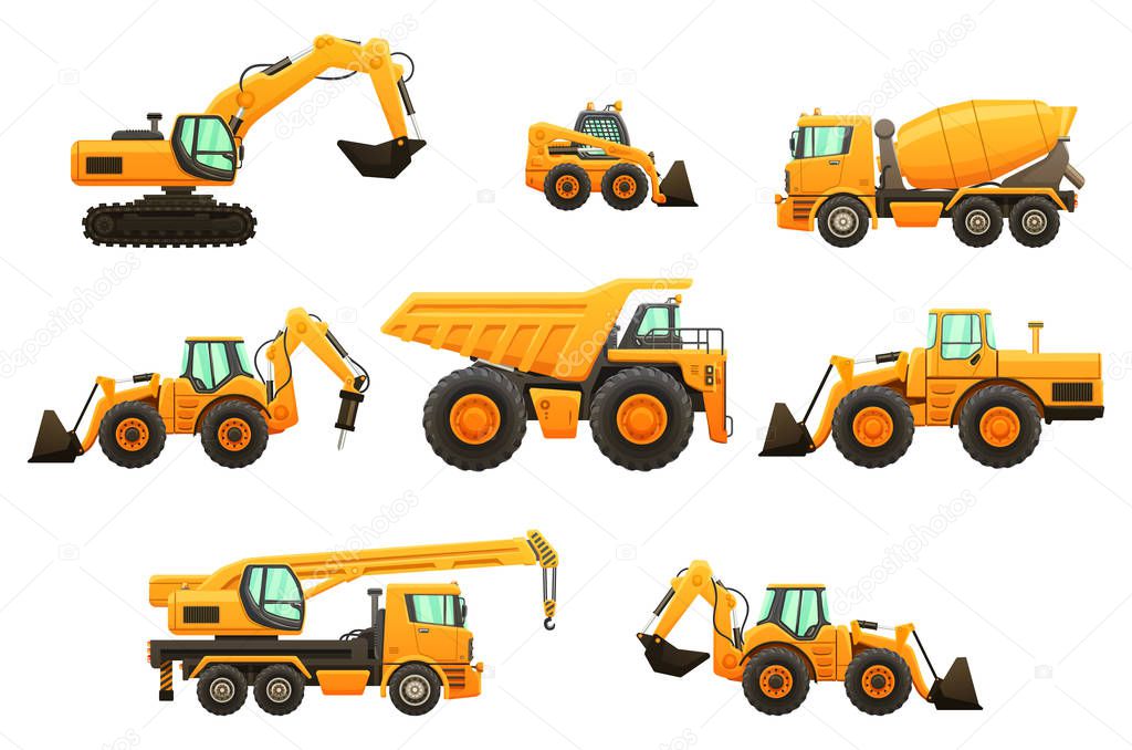 Construction equipment set. Vector eps10 isolated illustrations.