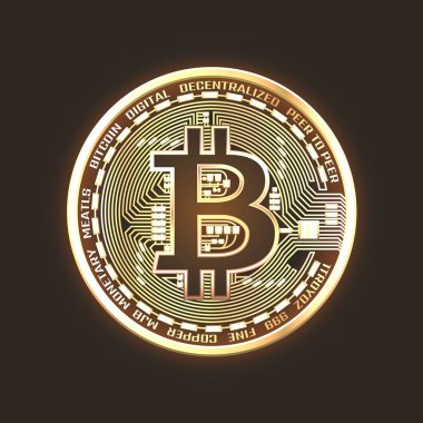 Bitcoin neon yazı tura. Vektör izole eps10 çizim.