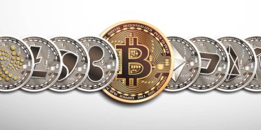 Cryptocurrencies kavramsal kümesi. Vektör izole eps10 çizim.