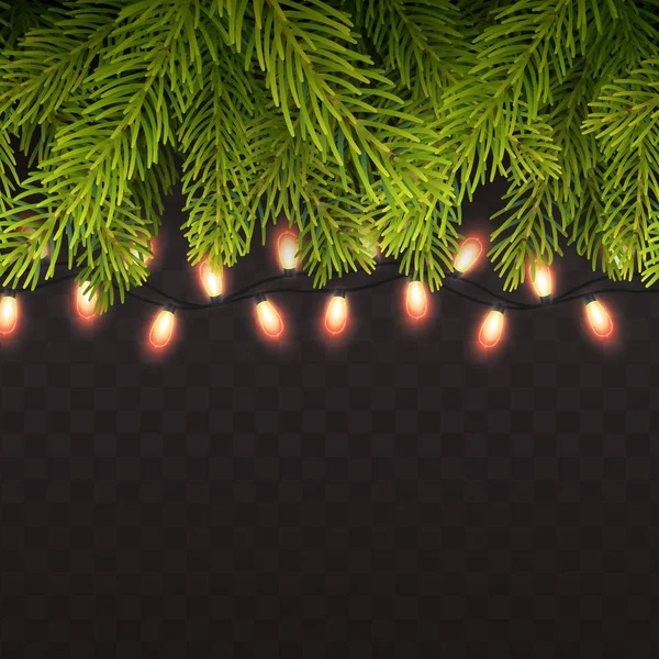Vector realista fundo árvore de Natal com luzes . —  Vetores de Stock