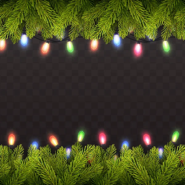 Vector realista fondo árbol de Navidad con luces . — Vector de stock