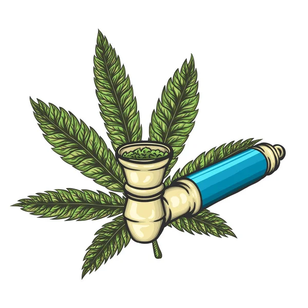 Hoja de cannabis con pipa. Vector eps10 ilustración aislada . — Vector de stock