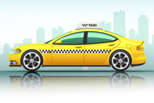 Vektorové Ilustrace Vůz Taxi Izolované Městské Pozadí — Stockový vektor