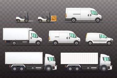 Teslimat ve ulaşım araçları resimler kümesi.