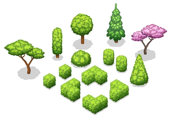 Izometrické stromy a parku objekty. Izolované vektorové ilustrace. — Stockový vektor