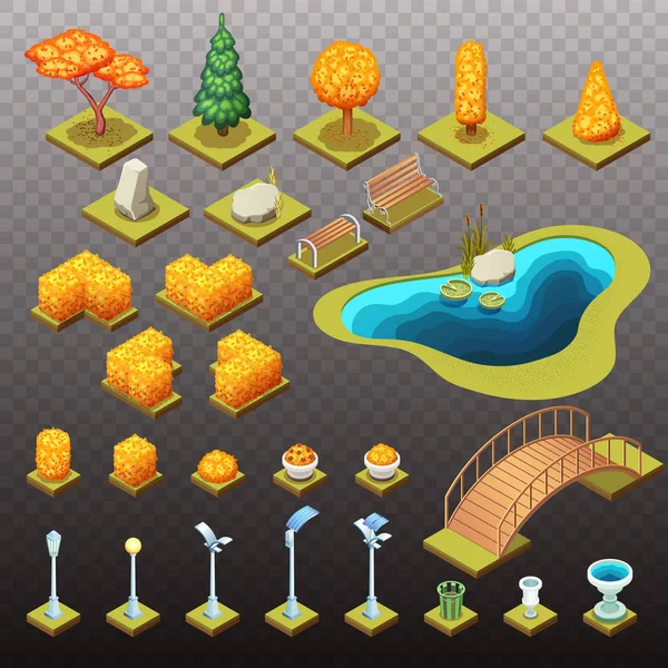 Isometrische park constructor set. Geïsoleerde vectorillustraties. — Stockvector