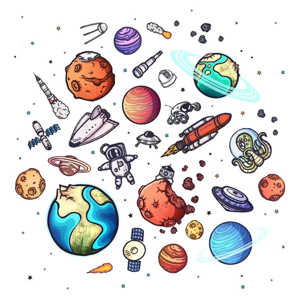 Astronomie Doodles Vektor eps10 Illustrationskonzept. — Stockvektor