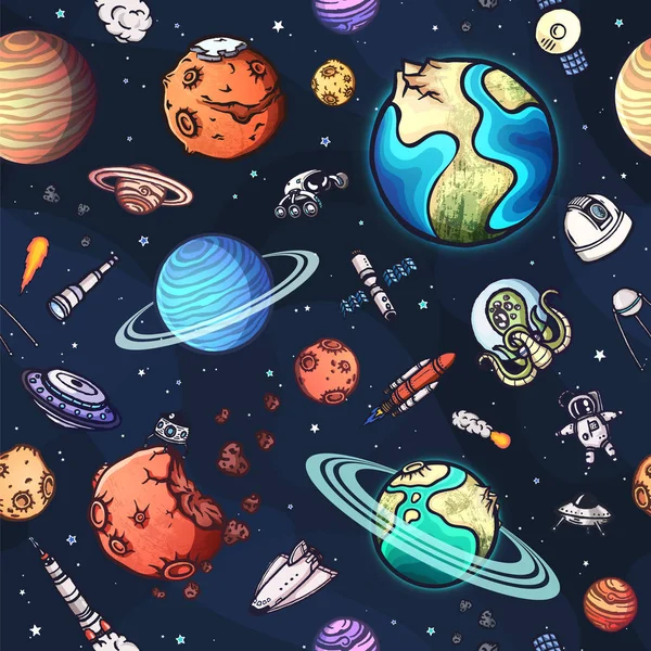 Astronomia vetorial desenhada à mão doodle padrão sem costura . —  Vetores de Stock