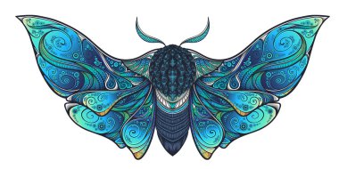 Psychedelic tasarım soyut mistik Moth. Vektör Illustration.