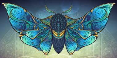 Psychedelic tasarım soyut mistik Moth. Vektör Illustration.