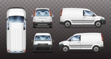 Gerçekçi vektör çizimler farklı görünümden mini Van kümesi.