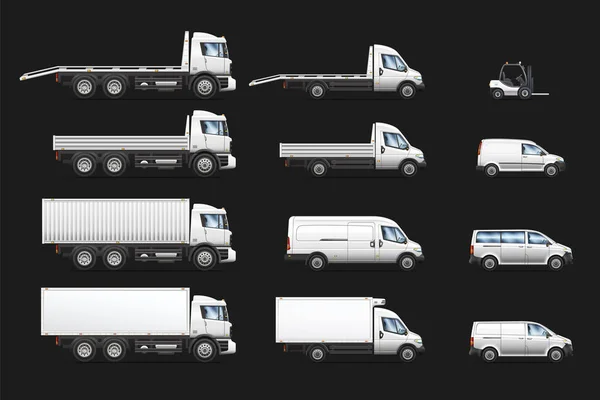 Vektor illustrationer uppsättning av kommersiella transporter last bilar. — Stock vektor