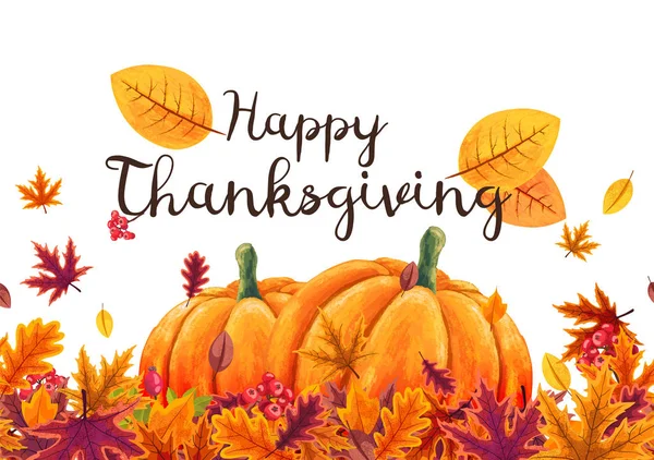 Fondo Feliz Día de Acción de Gracias con hojas estilizadas de otoño . Gráficos vectoriales