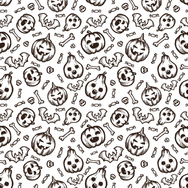 Halloween dibujado a mano patrón sin costura vector con garabatos de dibujos animados . Gráficos vectoriales