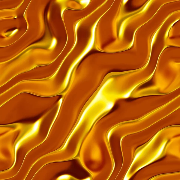 黄金シルクのシームレスなテクスチャ 黄金の液体 ゴールド波状 金色の金属製 テクスチャや背景 — ストック写真