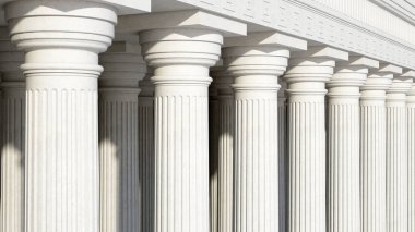 Colonnade daric sütunlarla. Kamu binası. Antik Yunan tapınağı. 3D render.