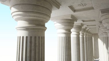 Colonnade daric sütunlarla. Kamu binası. Antik Yunan tapınağı. 3D render.