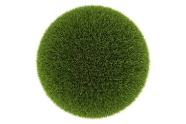 Beyaz bir arka plan üzerinde izole yeşil çim top. Güzel yeşil yoğun çim. 3D render.