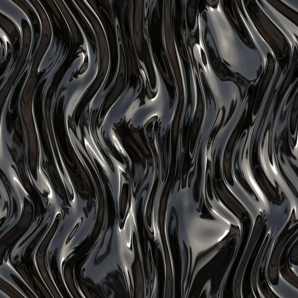 Liquid black metal. Black wavy surface. Dark silk. Texture or background.