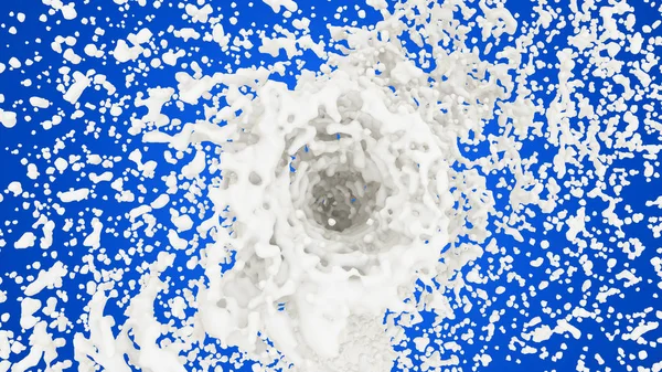 Круглый Молочный Брызг Голубом Фоне Молочный Водоворот Иллюстрация Белой Краски — стоковое фото