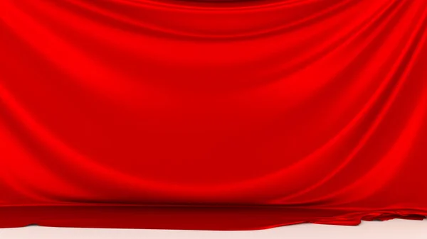 Piros Selyem Szövet Fehér Padlón Piros Selyem Függönyének Gyönyörű Háttér — Stock Fotó