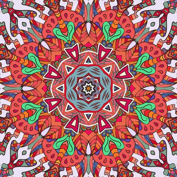 Tuile sans couture tracery design mehndi. Ornement ethnique, texture colorée de symétrie de doodle. Conception tribale spirituelle traditionnelle populaire. Motif de gribouillage courbé. L'art des couleurs. Vecteur — Image vectorielle