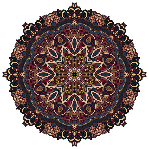 Mandala, takip tekeri mehndi tasarımı. Etnik süs, renkli karalama simetri dokusu. Geleneksel ruhani kabile tasarımı. Kıvrımlı, beyaz üzerinde yalıtılmış. Renk sanatı. Vektör — Stok Vektör