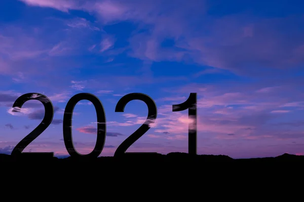 2021 Силуэт Года Восходом Солнца Горе Концепция Новогодний Праздник — стоковое фото