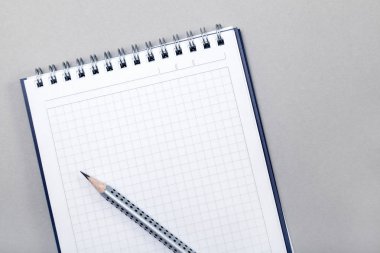 Not defteri veya defter kalem gri arka plan üzerinde ile. Eğitim, iş fotoğraf için kavram. Ürün Rehberi kağıt ve genel kavram, nesne ya da kopya alanı için dikkat.