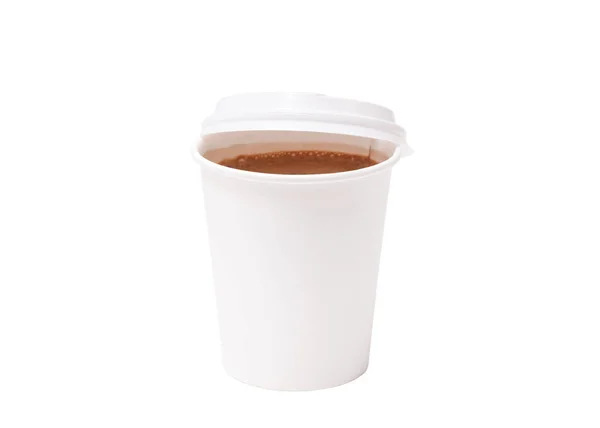 Beyaz arka plan üzerinde izole paket servisi olan restoran Kupası kahve. Paket servisi olan restoran kağıt bardak beyaz arka plan üzerinde aromatik kahve. Alan tasarımı için