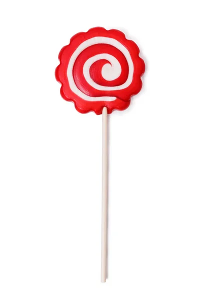 Close-up van kleurrijke, met de hand gemaakt Swirl spiraal Lollipop geïsoleerd op witte achtergrond. Studio geschoten — Stockfoto