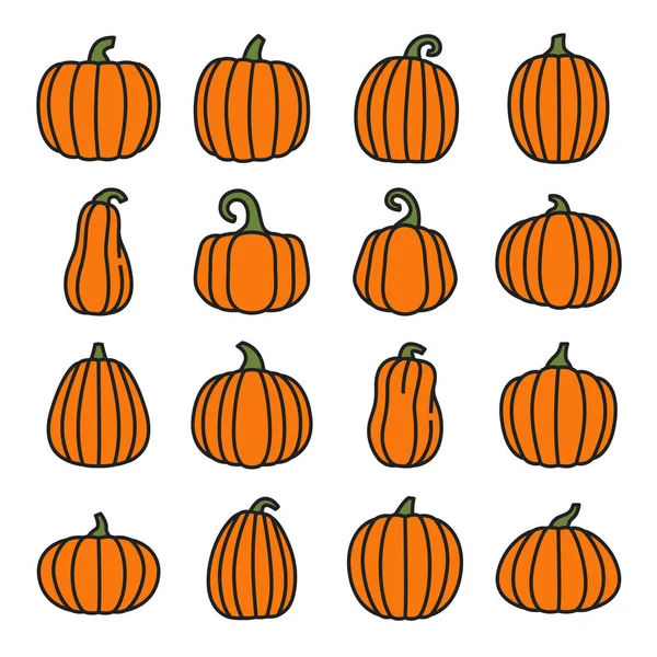 Conjunto de iconos de color de línea de calabaza. Comida ecológica. Vector — Vector de stock