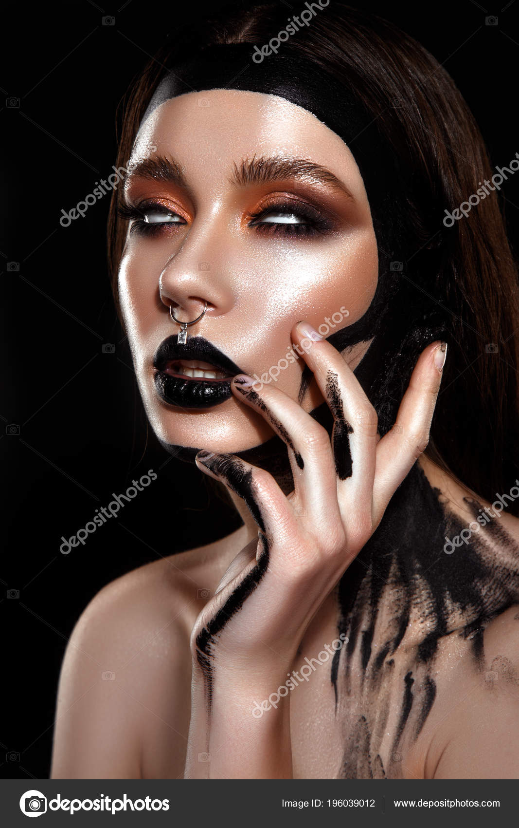 Green Witch Face Paint Ideas Brunette Face Paint Witch Dark Atmosphere Stock Photo C Demidenkoelena 196039012