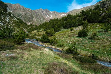 Parc Natural del Comapedrosa, Andorra yaz aylarında güzel manzara dağlar