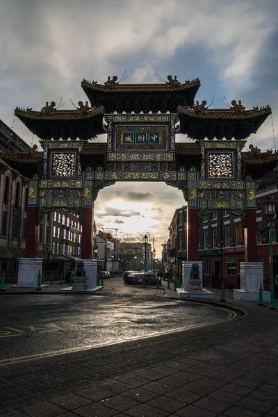 Liverpool Chinese Gate China Town Arch Sunset — Stock Photo, Image