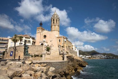 La iglesia de Sant Bartomeu y Santa Tecla Kilisesi Sitges, Garraf, Catalua, Espaa