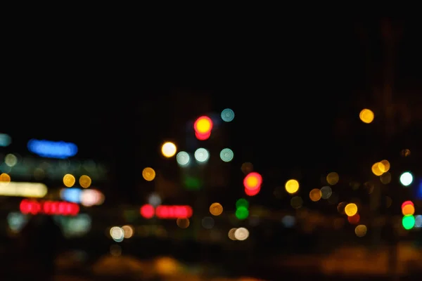 Νυχτερινή Bokeh Φως Στη Μεγάλη Πόλη Αφηρημένη Θολούρα Defocused Φόντο — Φωτογραφία Αρχείου