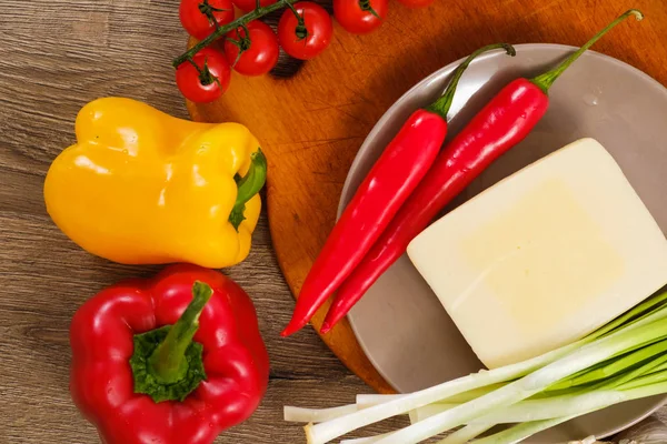 Ingredientes Para Burritos Envuelve Carne Pollo Maíz Tomates Pimientos Sobre —  Fotos de Stock