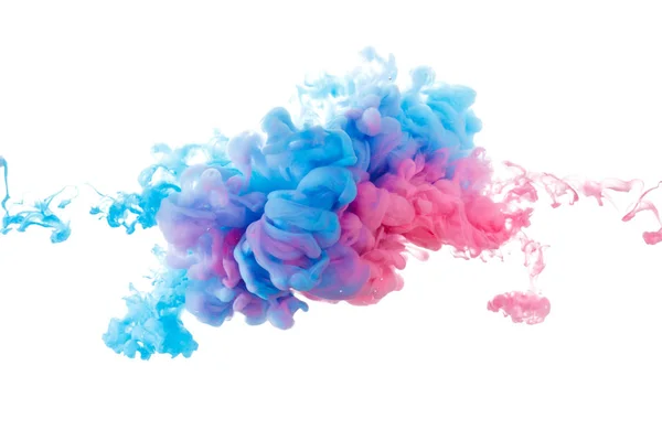 Beyaz arka plan üzerinde izole mavi ve kırmızı boya sıçrama yakın çekim