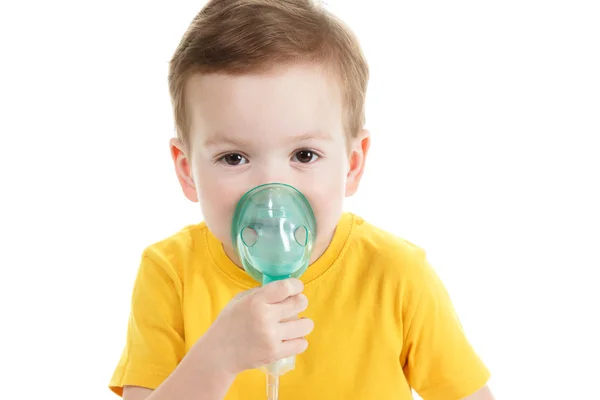 Asthma Patient Children Boy Diagnosis Asthma Inhalation Therapy Mask Inhaler — Stock Photo, Image