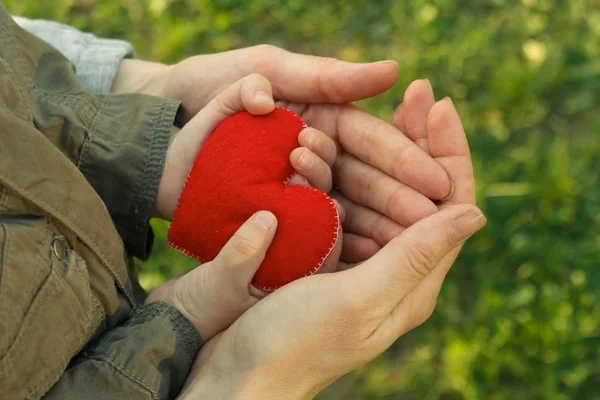 Close Hands Mother Son Heart Shape Care Love Concept — Stock Photo, Image