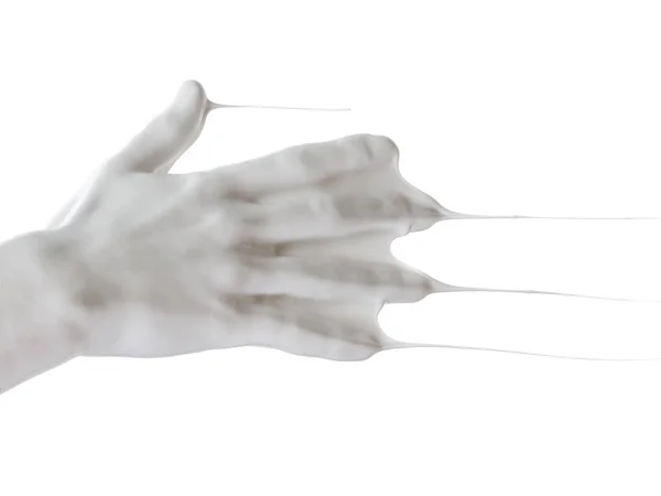 Witte Acrylverf Stromen Geïsoleerde Achtergrond Hand Professionele Interieur Reparatie — Stockfoto