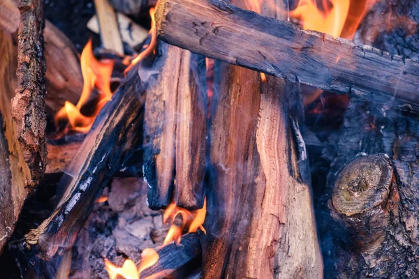 Pile Wood Cut Fireplace Firewood Fire Smoke — Stock Photo, Image