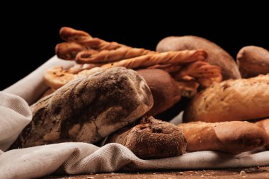 Taze kokulu ekmek. Gıda kavramı Tekstil çanta veya tablo bez buğday pasta