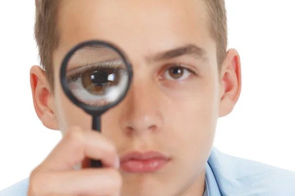 Concept Idée Enfant Drôle Schalit Avec Une Loupe Lecture École — Photo