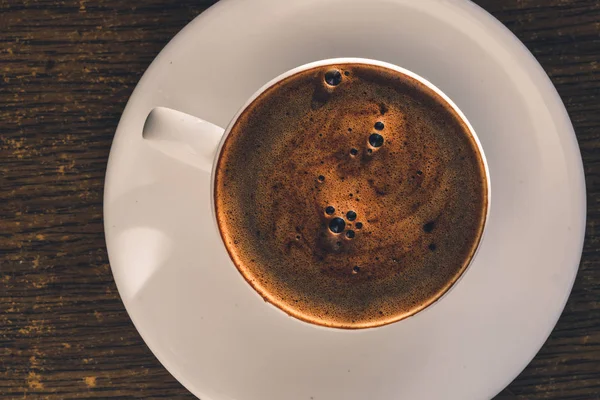 Kaffee Weiße Tasse Mit Schaum Vorhanden Blick Von Oben — Stockfoto