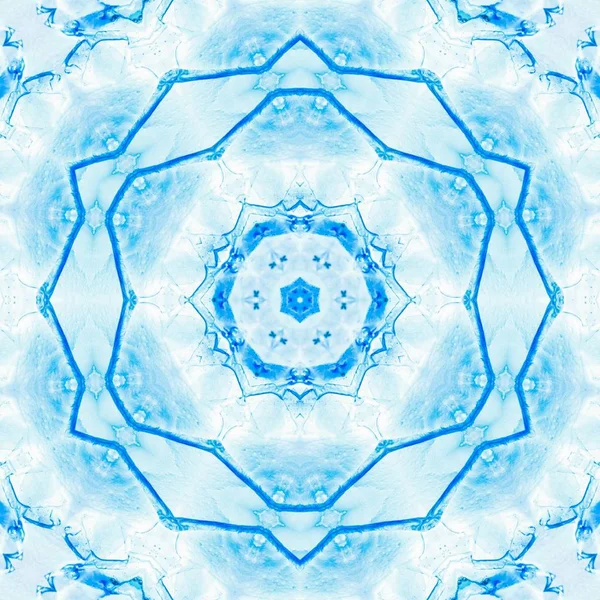 Abstract Blauw Ijs Patroon Symmetrie Achtergrondontwerp Sneeuwvlok Kerst — Stockfoto
