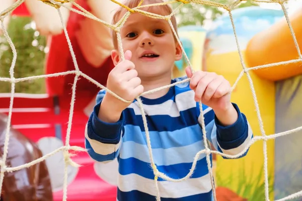 Trampoline Boy Child Slide Childhood Fun Castle Play — Stock Photo, Image