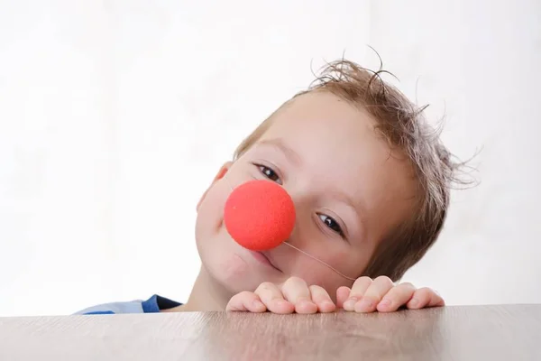 Nose Clown Background White Child Boy Closeup Colorful — Stock Photo, Image