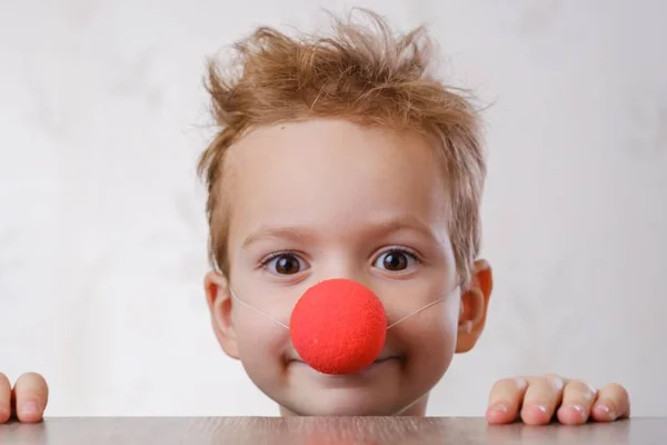 Nose Clown Background White Child Boy Closeup Kid Circus — Stock Photo, Image